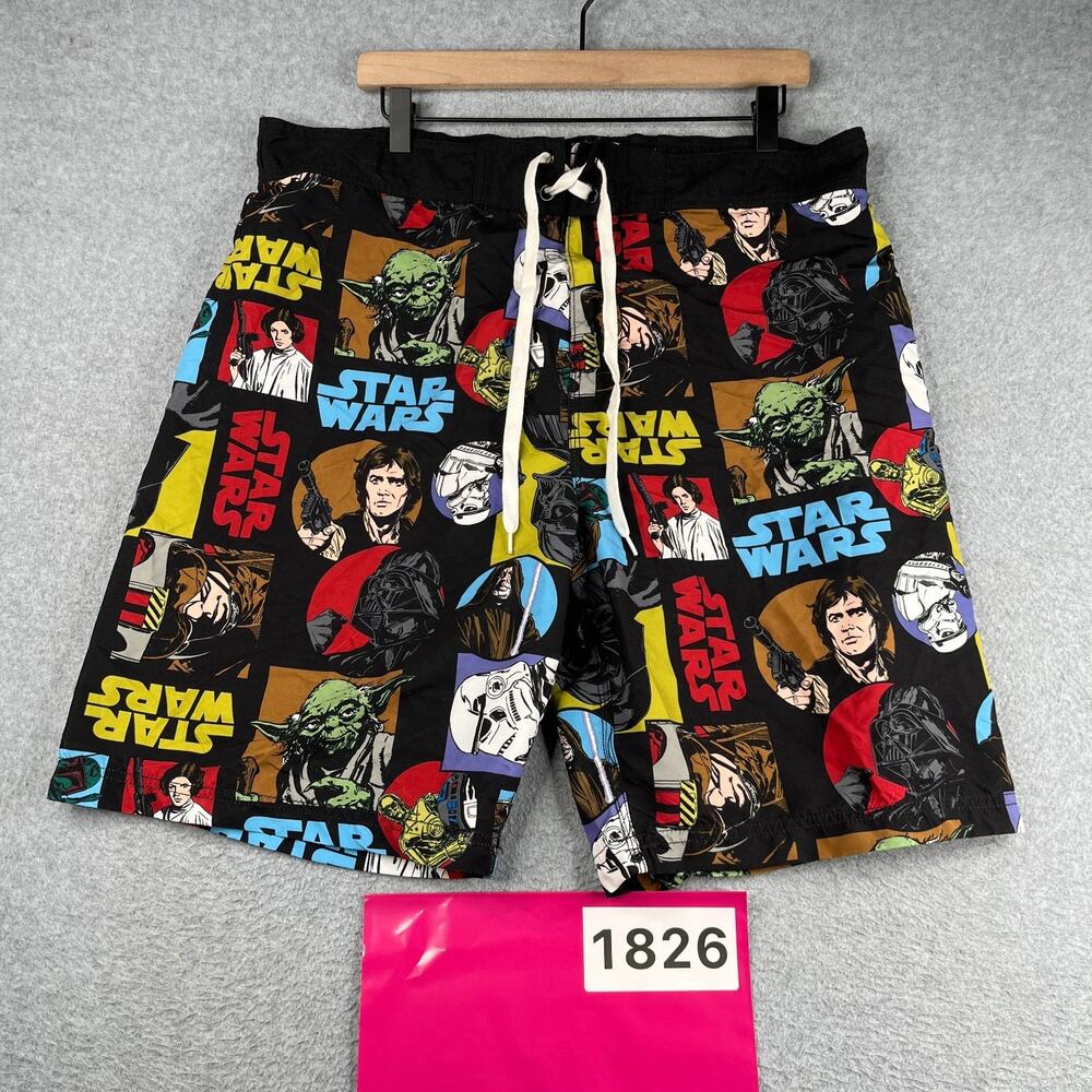 Star Wars Lined Swim Trunks Shorts Graphic Print Draw String Elastic Waist 2XL